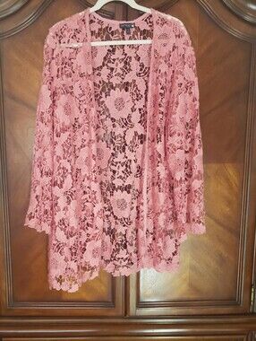 Anthony Rose Pink Floral Lace Open-front Cardigan